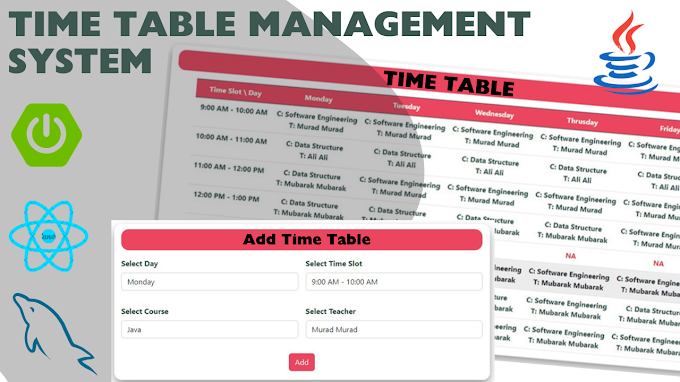 School Timetable Management System Project using Spring Boot + React JS + MySQL | Timetable Management System Project in Spring Boot