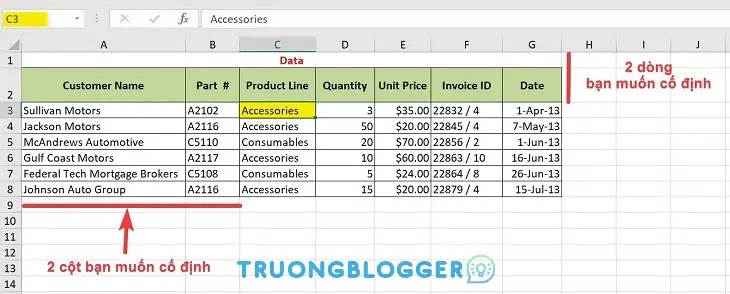 Hướng dẫn chi tiết cách cố định dòng, cột trong Excel