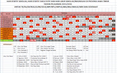 Kalender Pendidikan tahun pelajaran 2015/2016 Jawa Timur