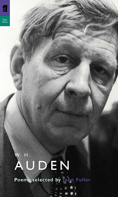 A picture of the poet W.H. Auden. In the corner, there is a logo for the publisher 'Faber & Faber'. The text reads 'W.H. Auden' 'Poems Selected by John Fuller'.