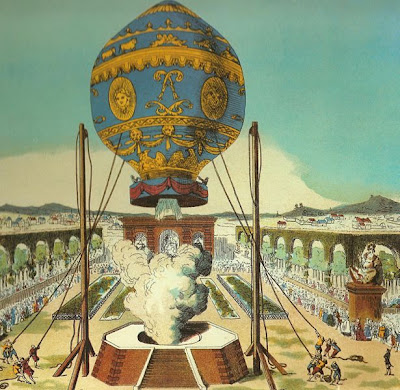 Montgolfier brothers demonstrating balloon flight