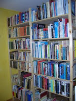 Bookcases loaded with books.