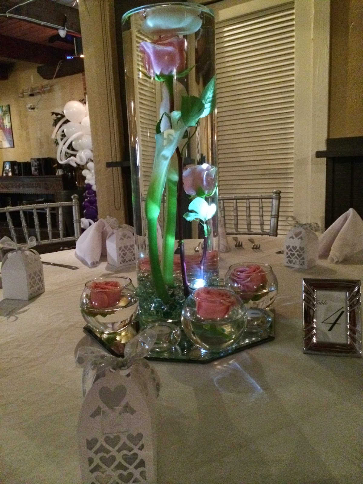  Wedding centerpiece with roses,LED light, mirror, candle