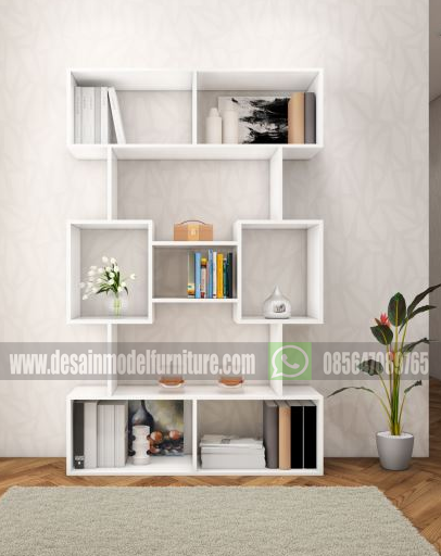  Rak  buku  minimalis  modern dari  kayu  warna putih Desain model  furniture