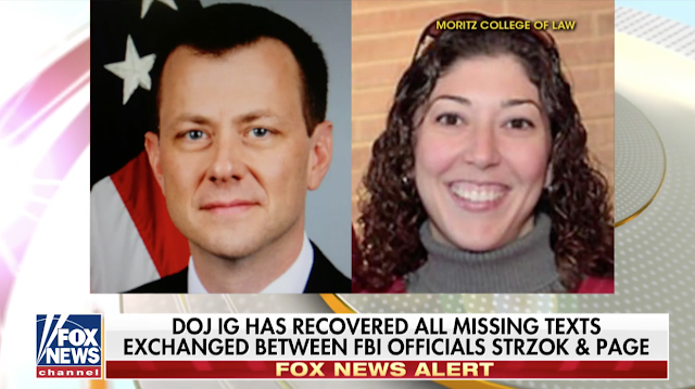 DOJ recovers missing text messages between anti-Trump FBI agents Strzok and Page.