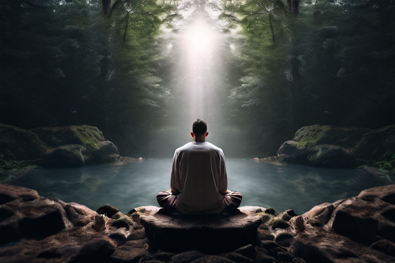 Imagen de una persona meditando con un fondo sereno, representando la tranquilidad diaria cultivada a través de mantras y meditación