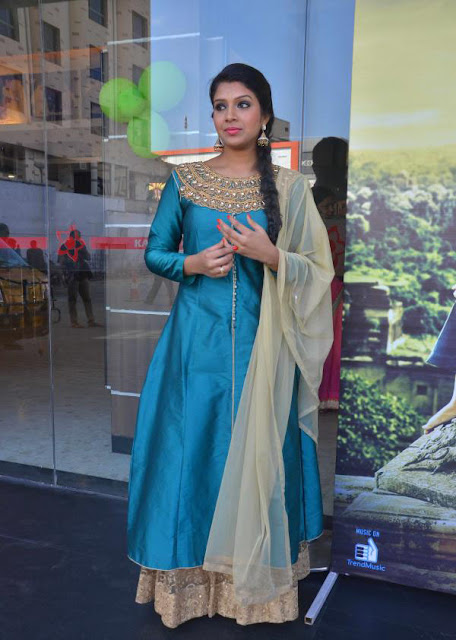 Madhu Shalini in Blue and Cream Anarkali Suit