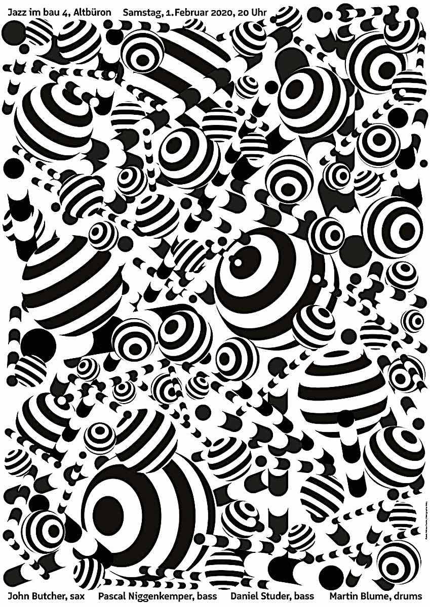 Niklaus Troxler art, black and white striped spheres