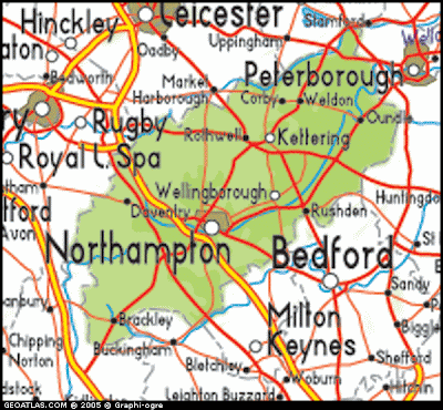 Northamptonshire Map Political Regional