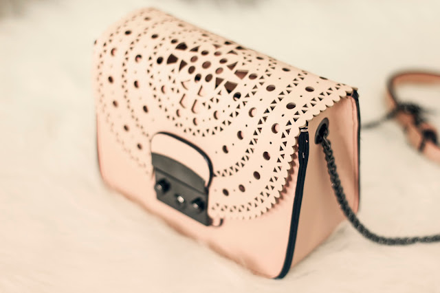 nude pink laser cut small bag