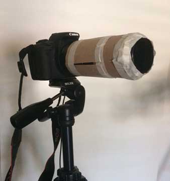 Homebuilt, Slip on - Slip off solar filter for photographing the 2017 solar eclipse (Source: Palmia Observatory)