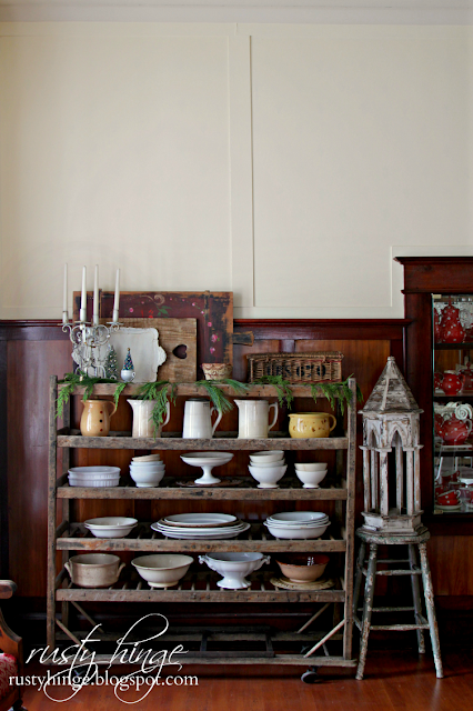 Vintage factory shoe cart Christmas ironstone display