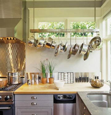 storing pots and pans with a hanging pot rack in