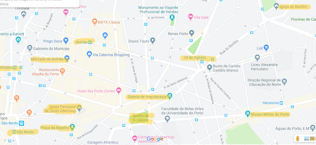 Mapa de hotéis no Porto