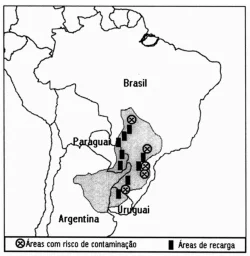 Uma pesquisa realizada em 2002 pela Embrapa apontou cinco pontos de contaminação do aquífero por agrotóxico, conforme a figura