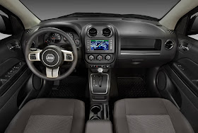 2012 Jeep Compass Latitude interior, in black, with nav system