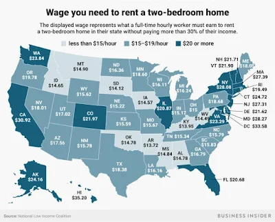 image of US map with text and prices to rent apartments in every state