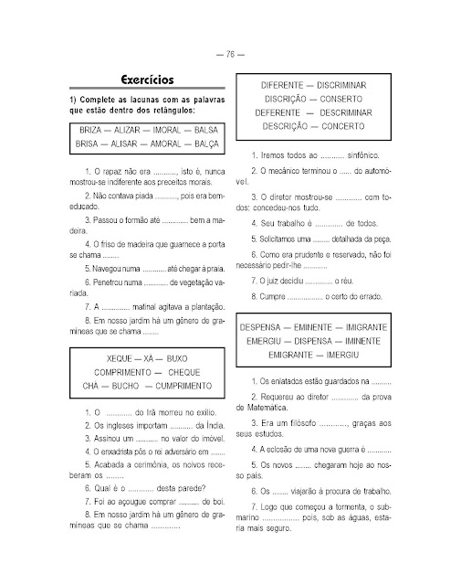 HOMÔNIMOS E PARÔNIMOS EXERCÍCIOS