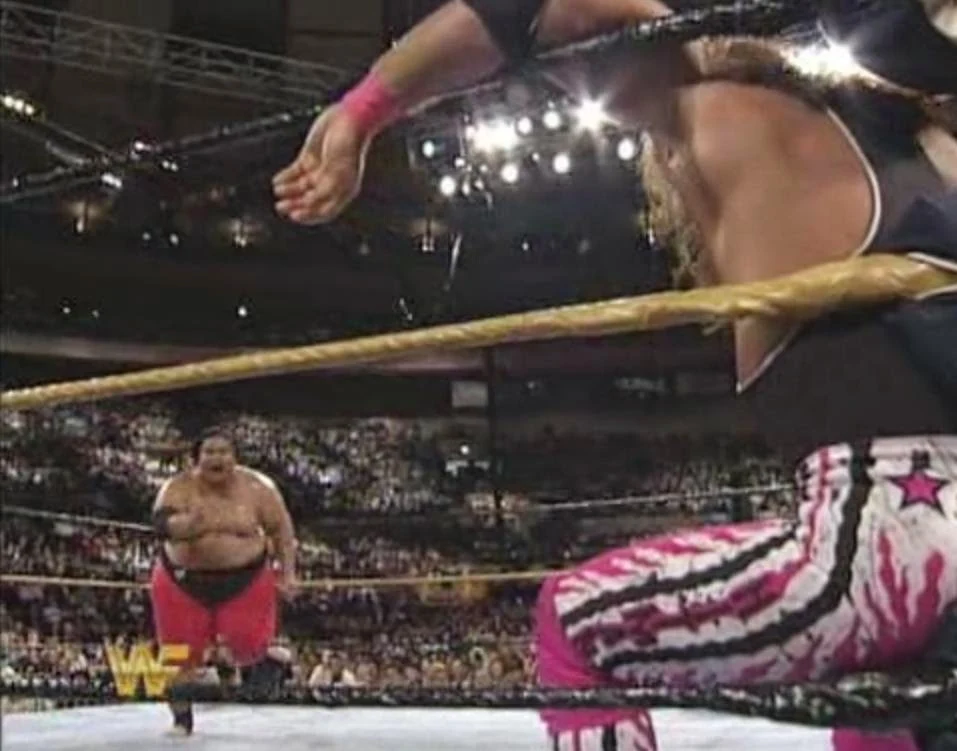 WWF / WWE Wrestlemania 10 - Yokozuna charges at Bret Hart in their main event match
