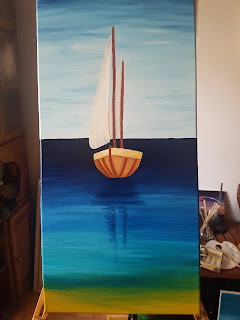 Peinture sur toile Masha Le voilier Etape 4