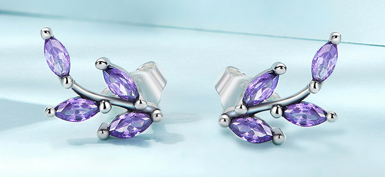 唯美紫鋯石 8葉 925純銀耳環