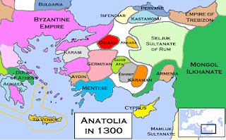 Mappa della situazione politica in Anatolia all'inizio del XIV secolo