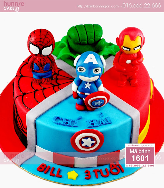 Bánh sinh nhật Captain America. Iron Man, Spider Man, Hulk