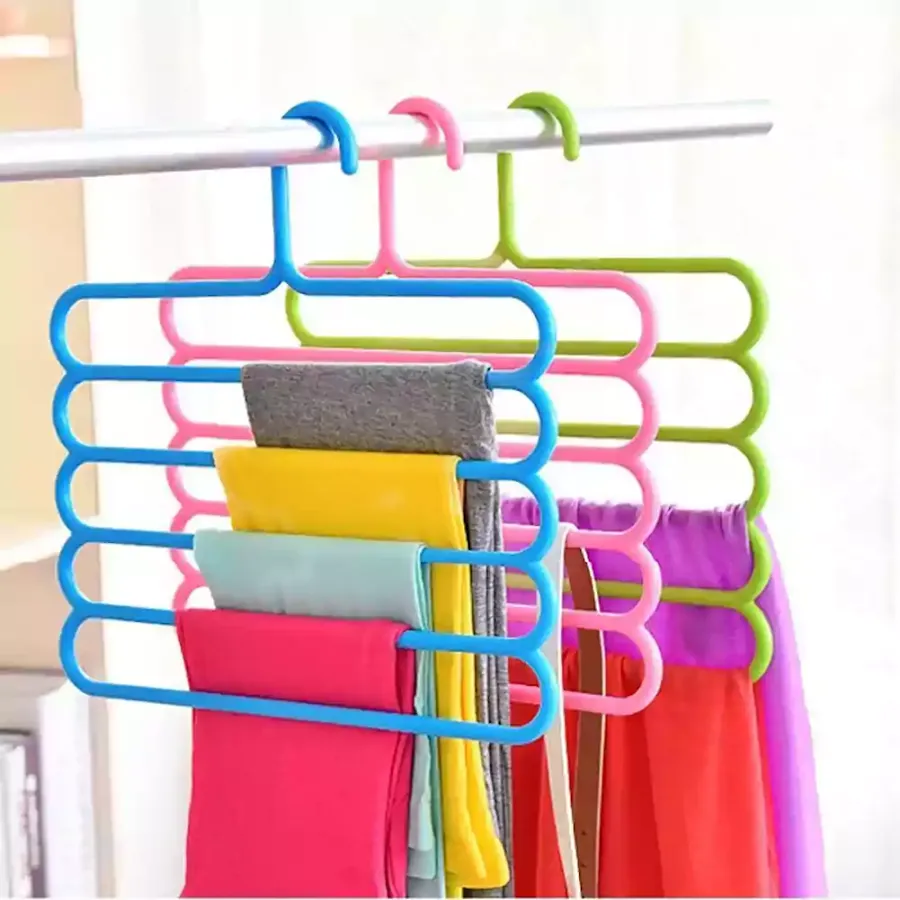 5 Layer Pants Clothes Hanger Wardrobe Storage Organizer Rack