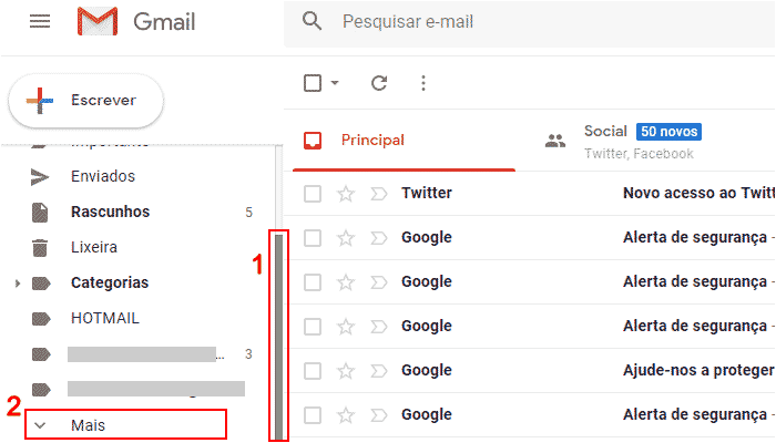 Acessando todas as opções de marcadores do Gmail