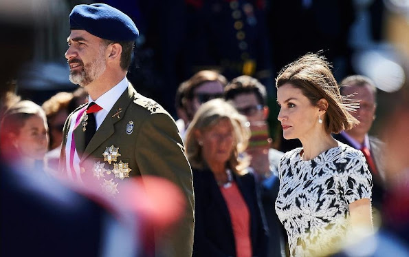 King Felipe of Spain and Queen Letizia of Spain attended the new Royal Guards Flag Ceremony at the 'El Rey' Military Barrack