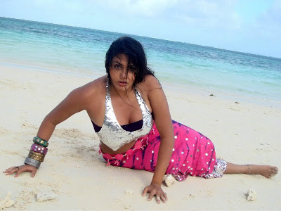 namitha in beach with bra on top of dress