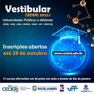 Vestibular Cederj 2022.1 - Inscrições seguem até o próximo dia 28