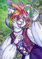 crystal_fox, aceo,  trade,  rainbow, cat,  furry,  anthro,  dragon,  wyvern