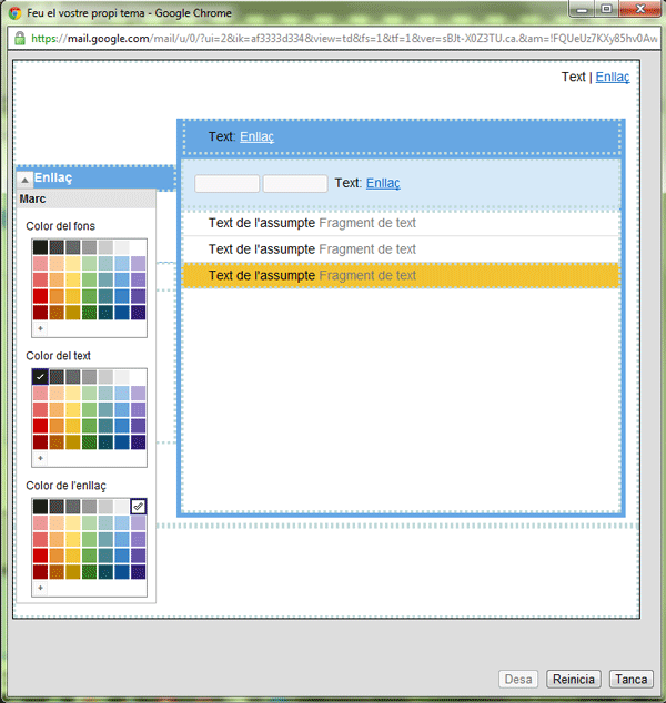 colores de tema en Gmail