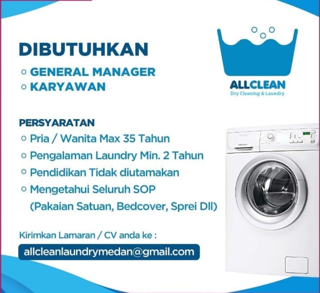 Lowongan Kerja Medan Oktober 2020 di All Clean Laundry | Lowongan Kerja Medan Terbaru Tahun 2021