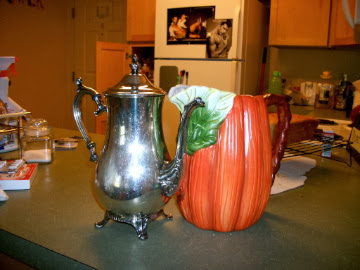 Antique silver coffee pot and Pumpkin shaped pitcher, Adventures in the Past blog