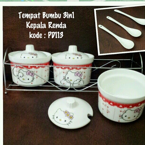 Supplier Tempat Bumbu Hello Kitty Murah Grosir Ecer Isi Tiga Kepala Renda