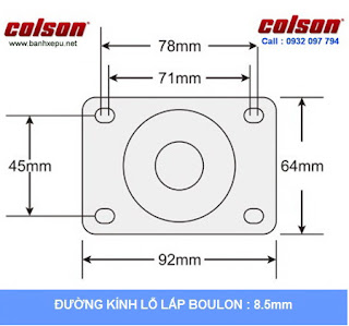 Bảng vẽ kích thước tấm lắp bánh xe đẩy inox vật liệu bánh xe PU đỏ | 2-4408-944