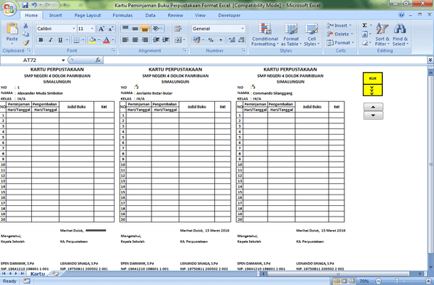 Kartu Peminjaman Buku Perpustakaan Format Microsoft Excel 