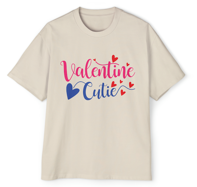 Men's Heavy Oversized T-Shirt With Valentine Cutie Quote in Pink and Blue