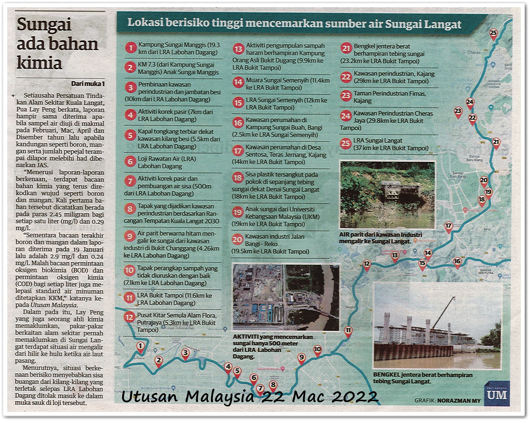 Sungai ada bahan kimia - Keratan akhbar Utusan Malaysia 22 Mac 2022