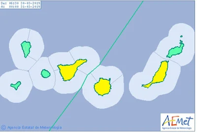 Gran Canaria en aviso amarillo por lluvias el sábado 30 de marzo, al igual que Tenerife y Fuerteventura