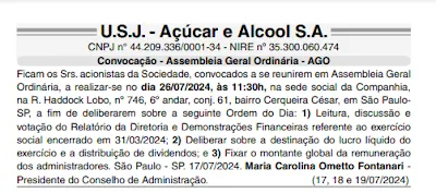 Imagem de publicação da Usina São João no jornal Diário Comercial