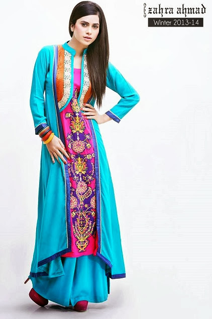 Zahra Ahmad Stylish New 2013-14 Winter Party Wear Dresses Collection For Women & Girls