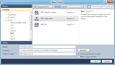 Select template of Visual C++ MFC Application