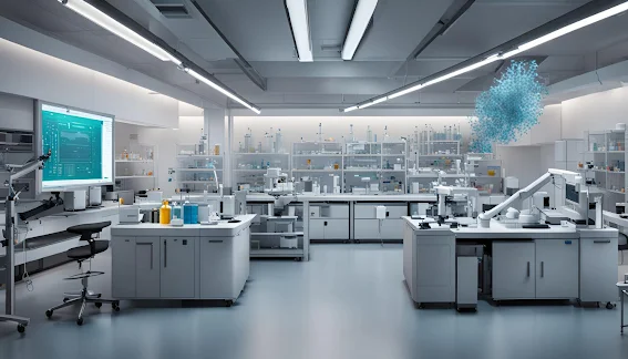 "Laboratory setting with CRISPR gene-editing tools and biotechnology applications for health and agriculture."
