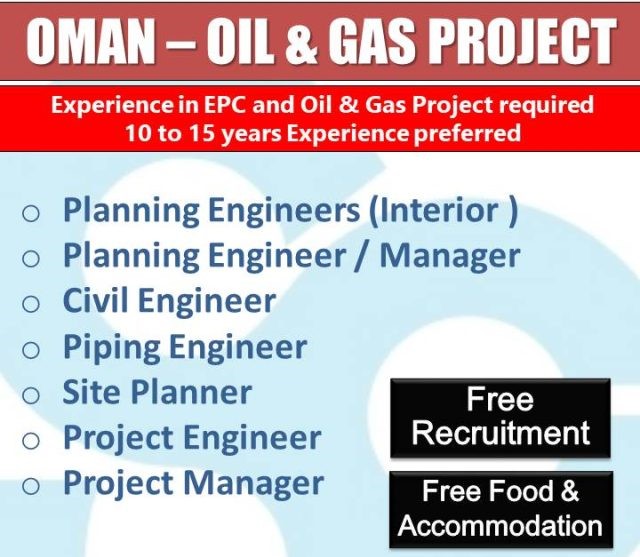 Free recruitment to Oman - Oil & Gas Project