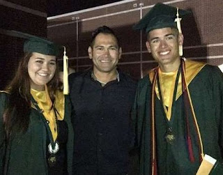 Johnny Damon with his twins children on their graduation day