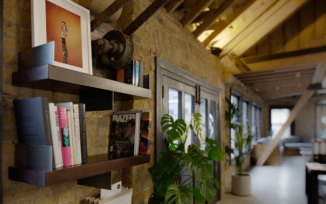 Picture of wall shelves in the attic office