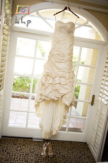 The gorgeous gown by the fabulous French doors of Westlake Village Inn.